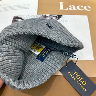 Ralph Lauren Hat Light Gray Side Pony Vertical Rib Beanie