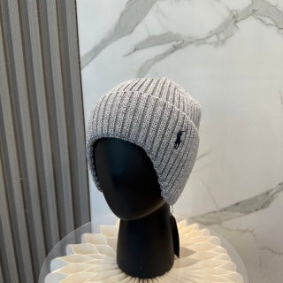 Ralph Lauren Hat Light Gray Side Pony Vertical Rib Beanie