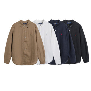 Ralph Lauren Shirt Washed Linen Classic Button Down Long Sleeve Shirt