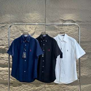 Ralph Lauren Shirt Embroidered Pony Linen Short Sleeve Casual Shirt