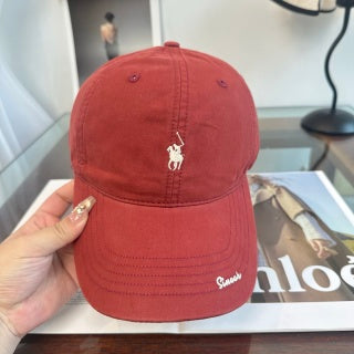 Ralph Lauren Hat Washed Red Pony Script-Brim Baseball Cap