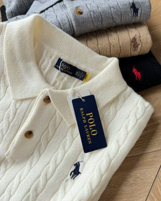 Ralph Lauren Cable-Knit Short Sleeve Polo Sweater